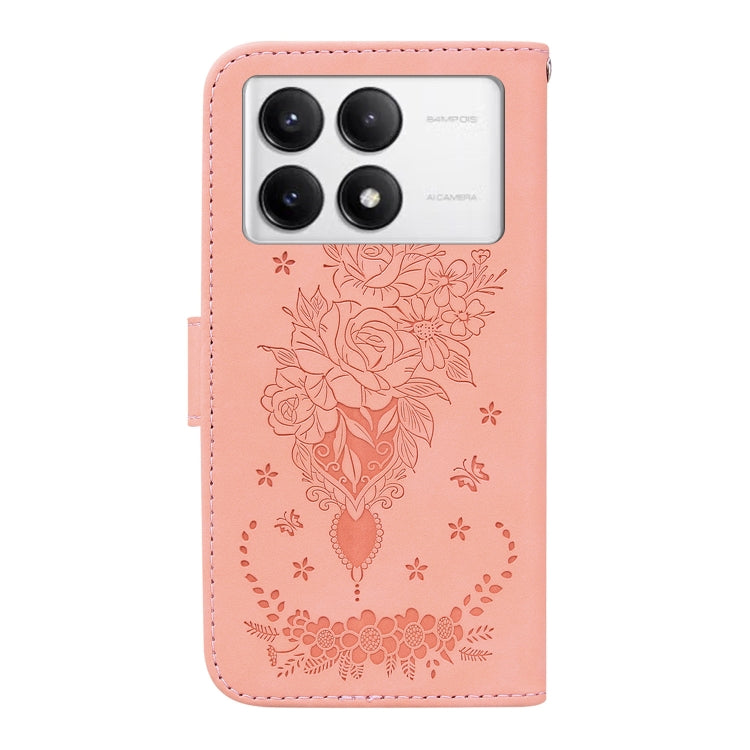 For Redmi K70 / K70 Pro Butterfly Rose Embossed Leather Phone Case(Pink) - K70 Cases by PMC Jewellery | Online Shopping South Africa | PMC Jewellery | Buy Now Pay Later Mobicred