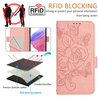 For Motorola Edge 5G 2024 Embossed Rose RFID Anti-theft Leather Phone Case(Pink) - Motorola Cases by PMC Jewellery | Online Shopping South Africa | PMC Jewellery | Buy Now Pay Later Mobicred