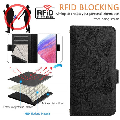 For Motorola Edge 5G 2024 Embossed Rose RFID Anti-theft Leather Phone Case(Black) - Motorola Cases by PMC Jewellery | Online Shopping South Africa | PMC Jewellery | Buy Now Pay Later Mobicred