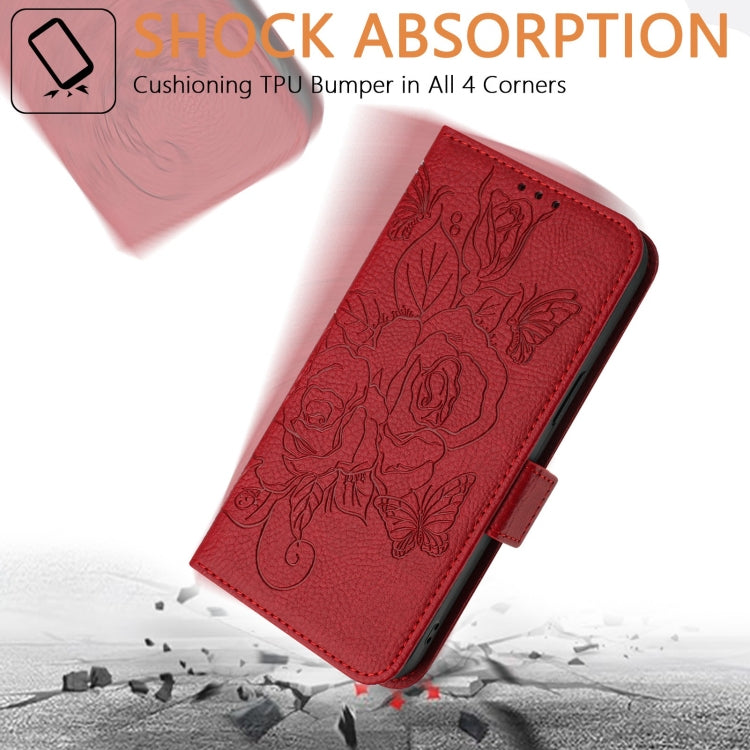 For Motorola Moto G Play 4G 2024 Embossed Rose RFID Anti-theft Leather Phone Case(Red) - Motorola Cases by PMC Jewellery | Online Shopping South Africa | PMC Jewellery | Buy Now Pay Later Mobicred