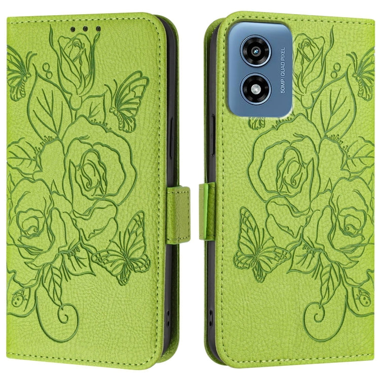 For Motorola Moto G Play 5G / G 5G 2024 Embossed Rose RFID Anti-theft Leather Phone Case(Green) - Motorola Cases by PMC Jewellery | Online Shopping South Africa | PMC Jewellery | Buy Now Pay Later Mobicred