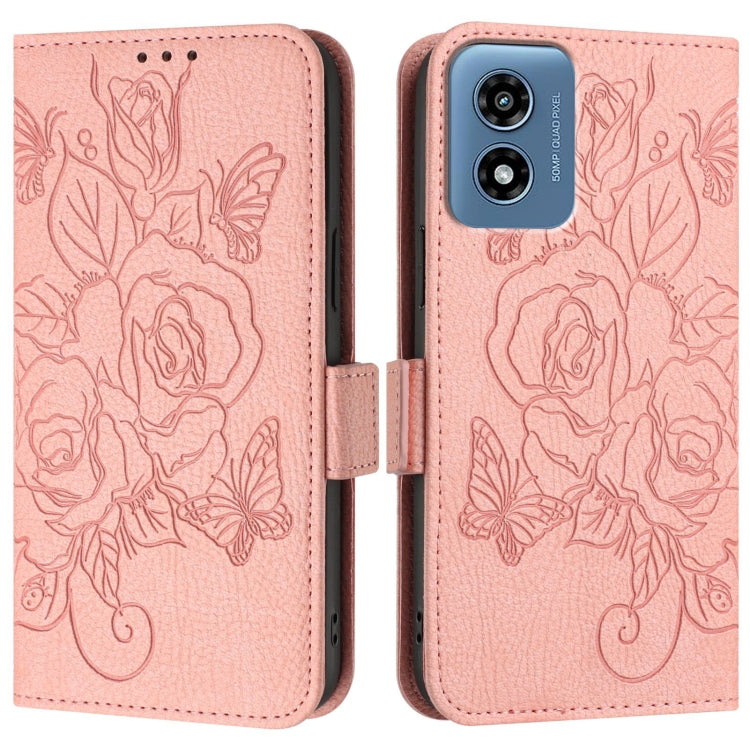 For Motorola Moto G Play 5G / G 5G 2024 Embossed Rose RFID Anti-theft Leather Phone Case(Pink) - Motorola Cases by PMC Jewellery | Online Shopping South Africa | PMC Jewellery | Buy Now Pay Later Mobicred