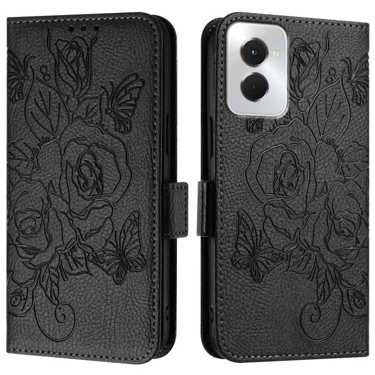 For Motorola Moto G Power 5G 2024 Embossed Rose RFID Anti-theft Leather Phone Case(Black) - Motorola Cases by PMC Jewellery | Online Shopping South Africa | PMC Jewellery | Buy Now Pay Later Mobicred