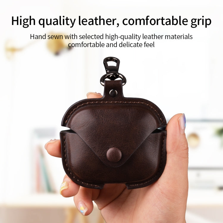 For Redmi Buds 5 / 6S Business Leather Earphone Protective Case with Hook(Dark Brown) - Xiaomi Earphone Case by PMC Jewellery | Online Shopping South Africa | PMC Jewellery | Buy Now Pay Later Mobicred