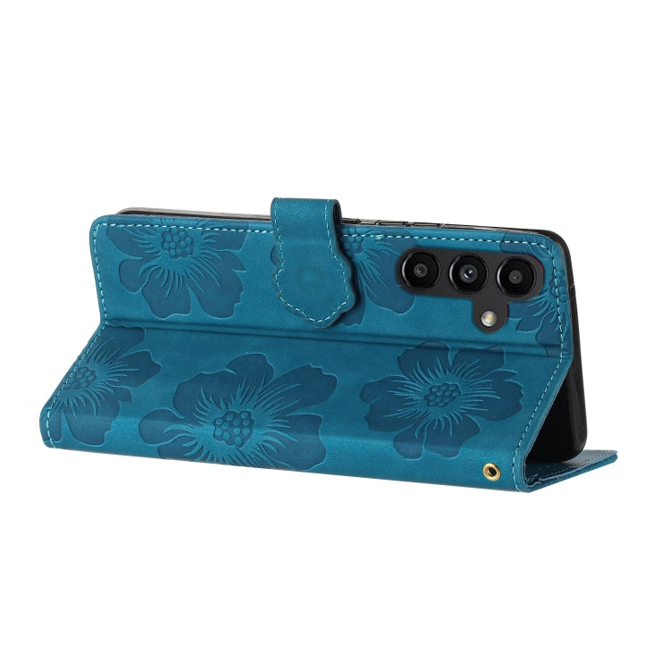 For Samsung Galaxy S25 5G Flower Embossing Pattern Leather Phone Case(Blue) - Galaxy S25 5G Cases by PMC Jewellery | Online Shopping South Africa | PMC Jewellery | Buy Now Pay Later Mobicred