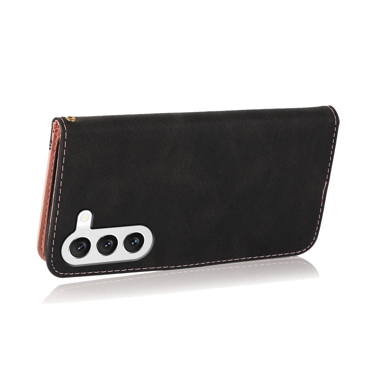 For Samsung Galaxy S25+ 5G Dual-color Stitching Leather Phone Case(Black Rose Gold) - Galaxy S25+ 5G Cases by PMC TechLife | Online Shopping South Africa | PMC TechLife | Buy Now Pay Later Mobicred