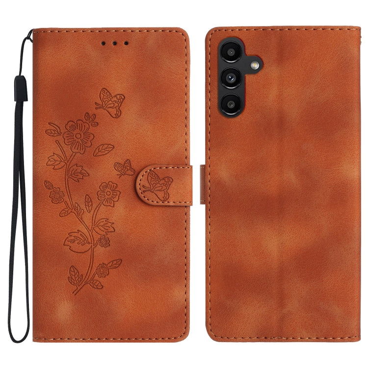 For Samsung Galaxy S25 5G Flower Butterfly Embossing Pattern Leather Phone Case(Brown) - Galaxy S25 5G Cases by PMC Jewellery | Online Shopping South Africa | PMC Jewellery | Buy Now Pay Later Mobicred