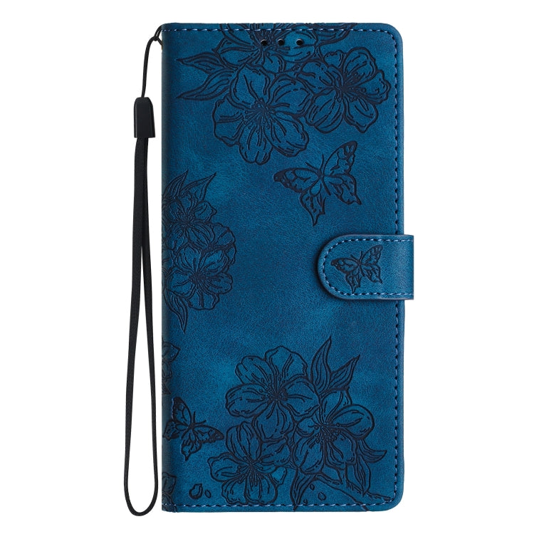 For Samsung Galaxy S25 5G Cherry Blossom Butterfly Skin Feel Embossed PU Phone Case(Blue) - Galaxy S25 5G Cases by PMC Jewellery | Online Shopping South Africa | PMC Jewellery | Buy Now Pay Later Mobicred