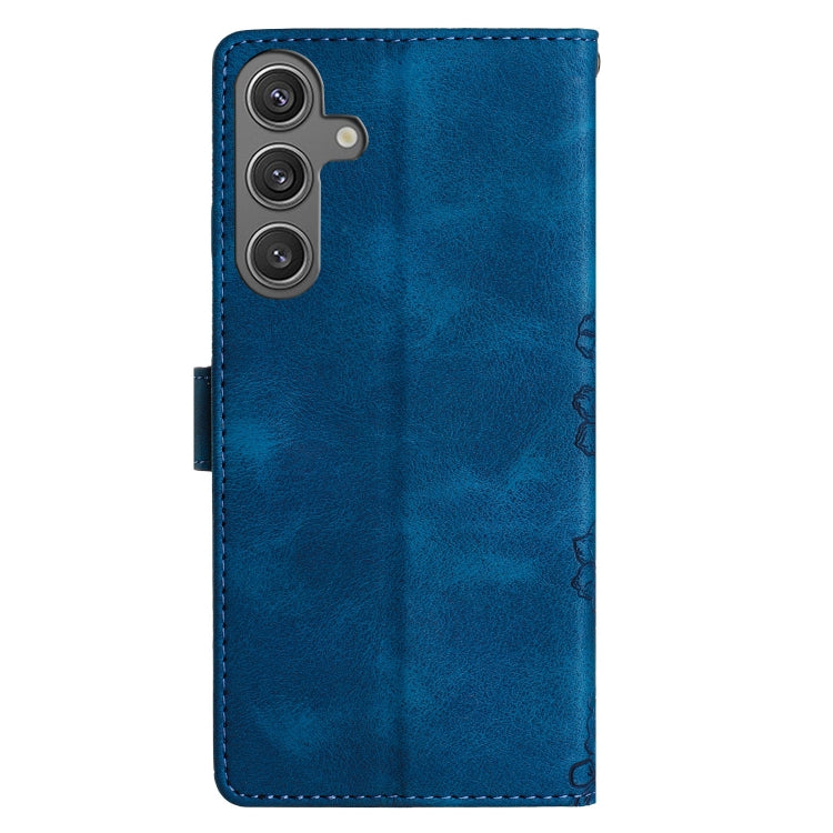 For Samsung Galaxy S25 5G Cherry Blossom Butterfly Skin Feel Embossed PU Phone Case(Blue) - Galaxy S25 5G Cases by PMC Jewellery | Online Shopping South Africa | PMC Jewellery | Buy Now Pay Later Mobicred