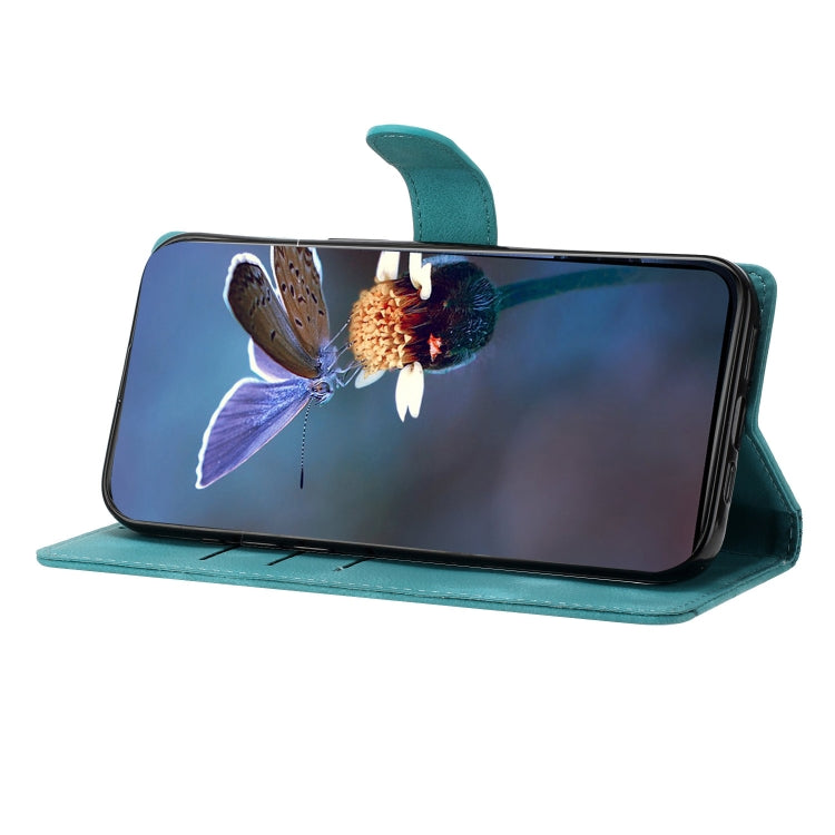 For Samsung Galaxy S25 5G Cherry Blossom Butterfly Skin Feel Embossed PU Phone Case(Green) - Galaxy S25 5G Cases by PMC Jewellery | Online Shopping South Africa | PMC Jewellery | Buy Now Pay Later Mobicred