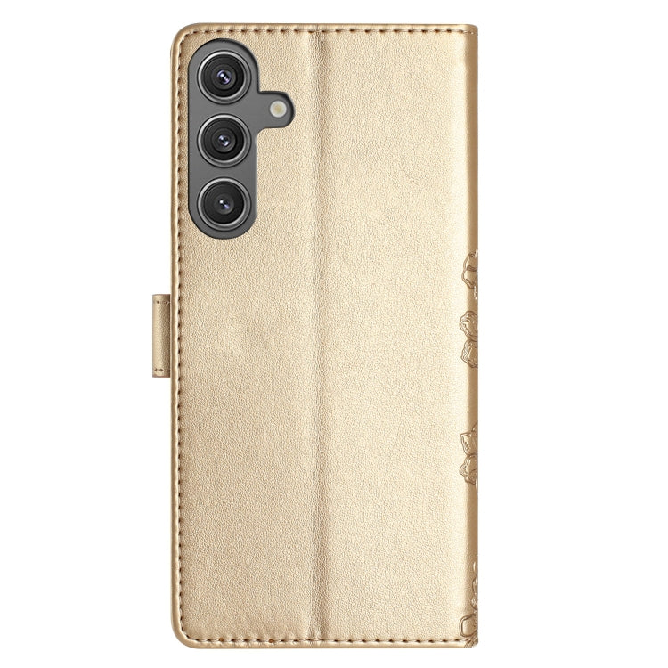 For Samsung Galaxy S25 5G Cherry Blossom Butterfly Skin Feel Embossed PU Phone Case(Gold) - Galaxy S25 5G Cases by PMC Jewellery | Online Shopping South Africa | PMC Jewellery | Buy Now Pay Later Mobicred
