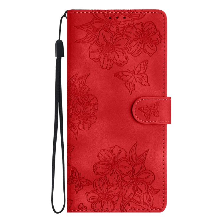 For Samsung Galaxy S25+ 5G Cherry Blossom Butterfly Skin Feel Embossed PU Phone Case(Red) - Galaxy S25+ 5G Cases by PMC Jewellery | Online Shopping South Africa | PMC Jewellery | Buy Now Pay Later Mobicred