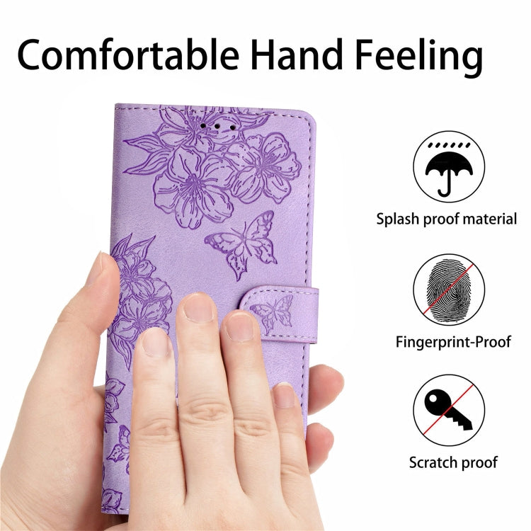 For Samsung Galaxy S25+ 5G Cherry Blossom Butterfly Skin Feel Embossed PU Phone Case(Purple) - Galaxy S25+ 5G Cases by PMC Jewellery | Online Shopping South Africa | PMC Jewellery | Buy Now Pay Later Mobicred