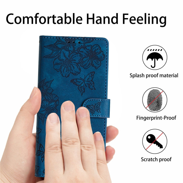 For Samsung Galaxy S25+ 5G Cherry Blossom Butterfly Skin Feel Embossed PU Phone Case(Blue) - Galaxy S25+ 5G Cases by PMC Jewellery | Online Shopping South Africa | PMC Jewellery | Buy Now Pay Later Mobicred