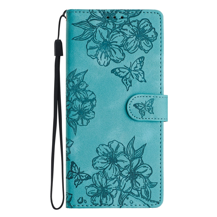 For Samsung Galaxy S25+ 5G Cherry Blossom Butterfly Skin Feel Embossed PU Phone Case(Green) - Galaxy S25+ 5G Cases by PMC Jewellery | Online Shopping South Africa | PMC Jewellery | Buy Now Pay Later Mobicred