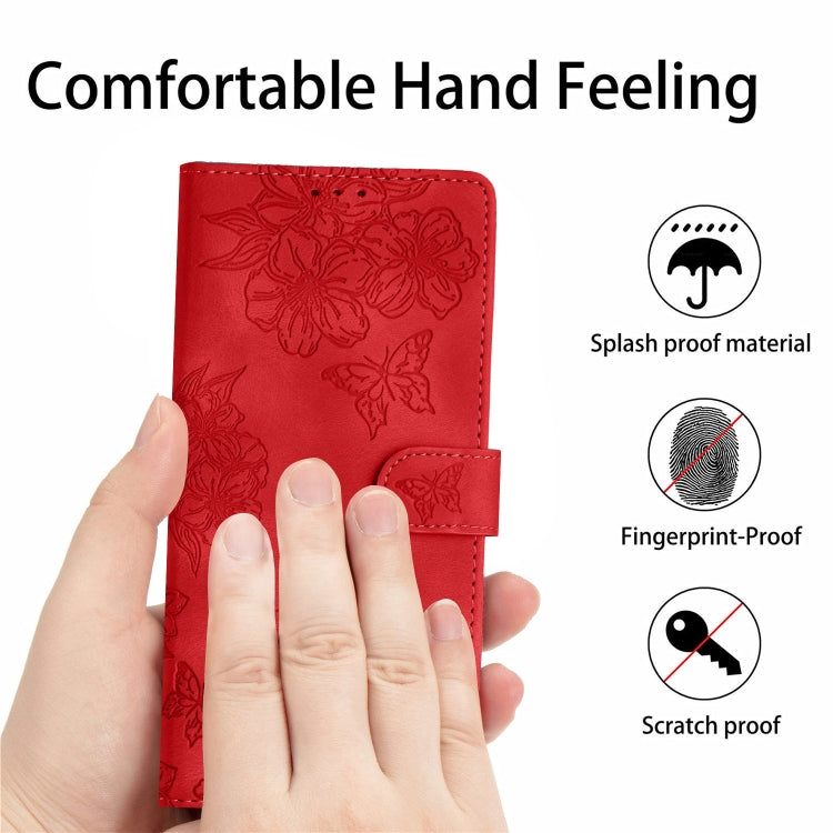 For Samsung Galaxy S25 Ultra 5G Cherry Blossom Butterfly Skin Feel Embossed PU Phone Case(Red) - Galaxy S25 Ultra 5G Cases by PMC TechLife | Online Shopping South Africa | PMC TechLife | Buy Now Pay Later Mobicred