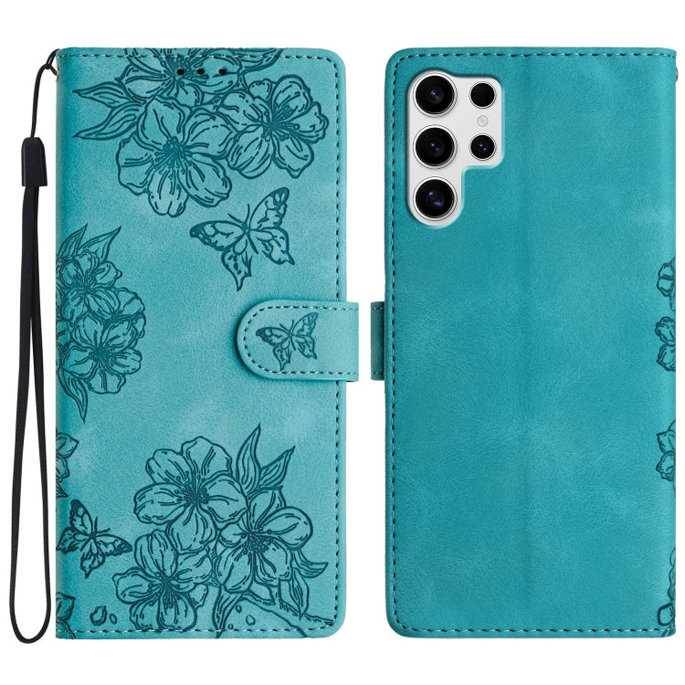 For Samsung Galaxy S25 Ultra 5G Cherry Blossom Butterfly Skin Feel Embossed PU Phone Case(Green) - free shipping - PMC TechLife - Order now!