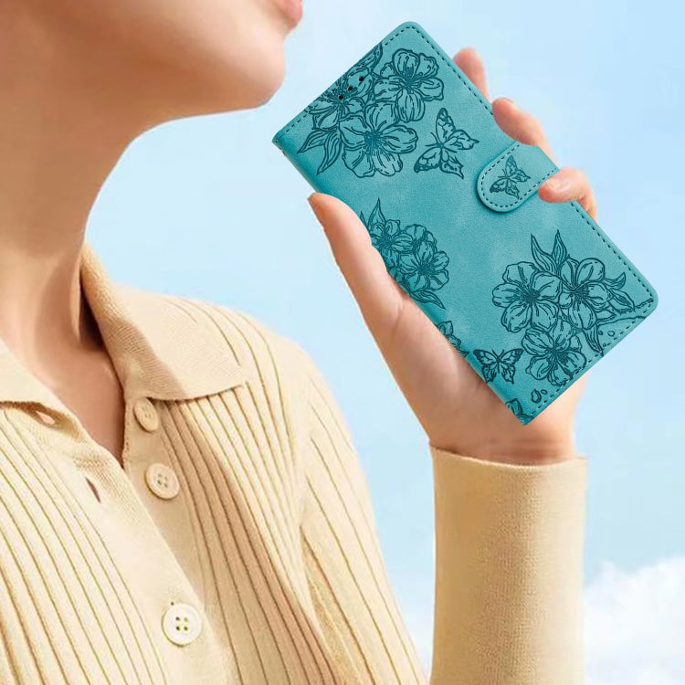 For Samsung Galaxy S25 Ultra 5G Cherry Blossom Butterfly Skin Feel Embossed PU Phone Case(Green) - free shipping - PMC TechLife - Order now!