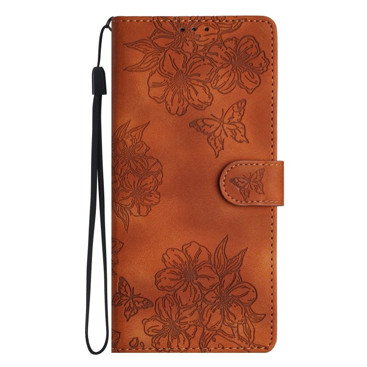 For Samsung Galaxy S25 Ultra 5G Cherry Blossom Butterfly Skin Feel Embossed PU Phone Case(Brown) - Galaxy S25 Ultra 5G Cases by PMC TechLife | Online Shopping South Africa | PMC TechLife | Buy Now Pay Later Mobicred