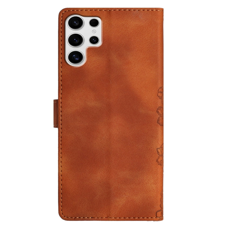 For Samsung Galaxy S25 Ultra 5G Cherry Blossom Butterfly Skin Feel Embossed PU Phone Case(Brown) - Galaxy S25 Ultra 5G Cases by PMC TechLife | Online Shopping South Africa | PMC TechLife | Buy Now Pay Later Mobicred