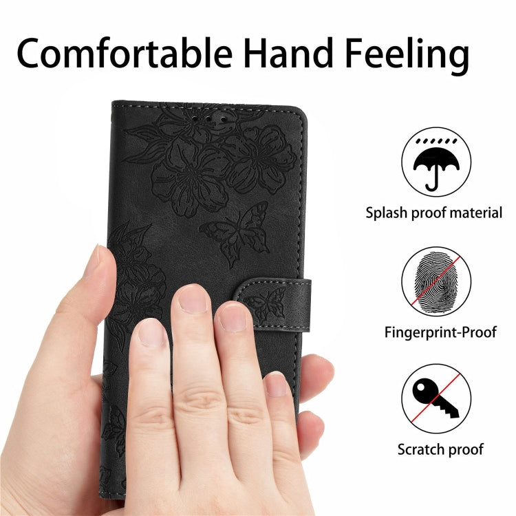 For Samsung Galaxy S25 Ultra 5G Cherry Blossom Butterfly Skin Feel Embossed PU Phone Case(Black) - Galaxy S25 Ultra 5G Cases by PMC TechLife | Online Shopping South Africa | PMC TechLife | Buy Now Pay Later Mobicred