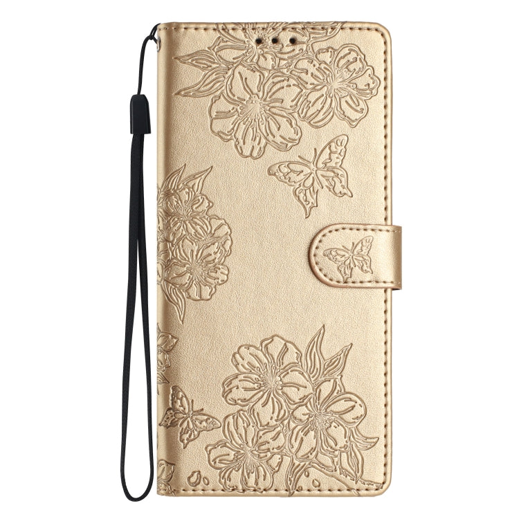 For Samsung Galaxy S25 Ultra 5G Cherry Blossom Butterfly Skin Feel Embossed PU Phone Case(Gold) - Galaxy S25 Ultra 5G Cases by PMC TechLife | Online Shopping South Africa | PMC TechLife | Buy Now Pay Later Mobicred