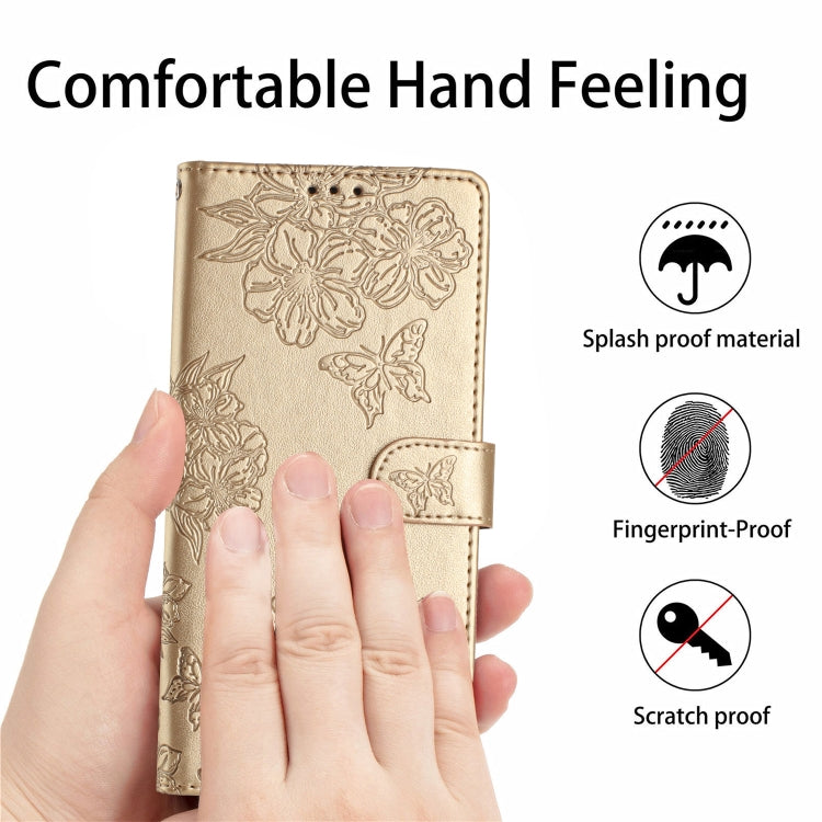 For Samsung Galaxy S25 Ultra 5G Cherry Blossom Butterfly Skin Feel Embossed PU Phone Case(Gold) - Galaxy S25 Ultra 5G Cases by PMC TechLife | Online Shopping South Africa | PMC TechLife | Buy Now Pay Later Mobicred