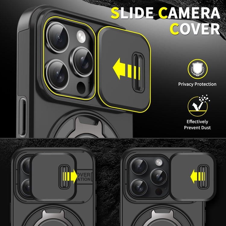 For iPhone 16 Pro Max Sliding Camshield Ring Holder Phone Case(Black) - iPhone 16 Pro Max Cases by PMC TechLife | Online Shopping South Africa | PMC TechLife | Buy Now Pay Later Mobicred