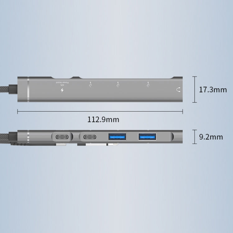 5 in 2 Multi-function HUB Adapter, Interface:USB-C / Type-C + 8 Pin(Grey) - USB HUB by PMC Jewellery | Online Shopping South Africa | PMC Jewellery | Buy Now Pay Later Mobicred