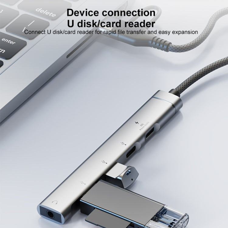 5 in 2 Multi-function HUB Adapter, Interface:USB-C / Type-C + 8 Pin(Silver) - free shipping - PMC Jewellery - Order now!