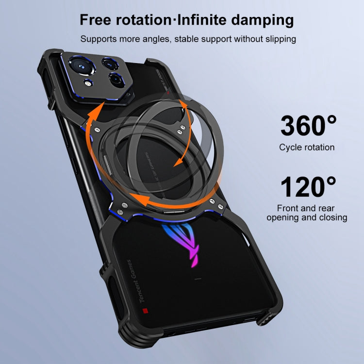 For Asus ROG Phone 8 / 8 Pro Mechanical Arm Borderless MagSafe Holder Metal Phone Case(Black Purple) - ASUS Cases by PMC TechLife | Online Shopping South Africa | PMC TechLife | Buy Now Pay Later Mobicred