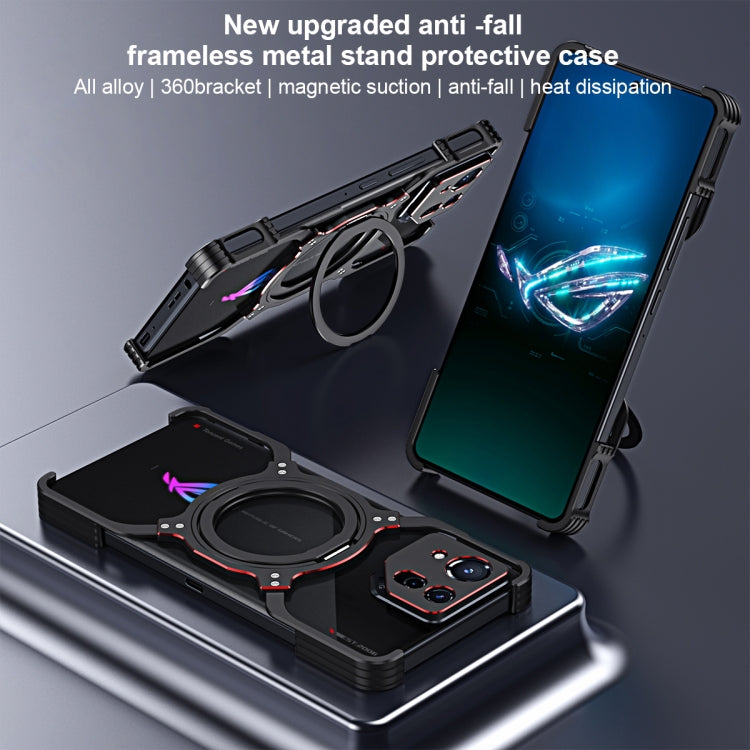 For Asus ROG Phone 8 / 8 Pro Mechanical Arm Borderless MagSafe Holder Metal Phone Case(Black Red) - ASUS Cases by PMC TechLife | Online Shopping South Africa | PMC TechLife | Buy Now Pay Later Mobicred