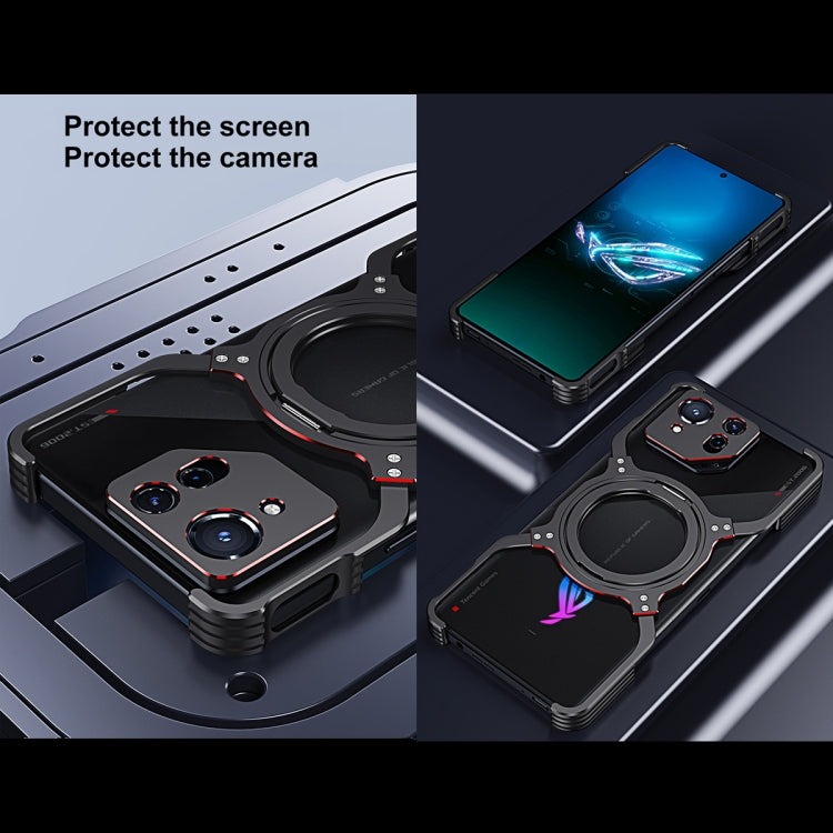 For Asus ROG Phone 8 / 8 Pro Mechanical Arm Borderless MagSafe Holder Metal Phone Case(Black Red) - ASUS Cases by PMC TechLife | Online Shopping South Africa | PMC TechLife | Buy Now Pay Later Mobicred