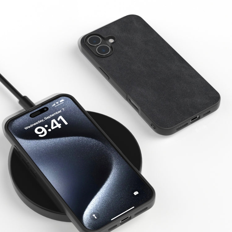 For iPhone 16 Black Frame PU Leather Full Coverage Phone Case(Black) - iPhone 16 Cases by PMC TechLife | Online Shopping South Africa | PMC TechLife | Buy Now Pay Later Mobicred