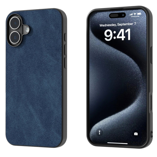 For iPhone 16 Black Frame PU Leather Full Coverage Phone Case(Blue) - iPhone 16 Cases by PMC Jewellery | Online Shopping South Africa | PMC Jewellery | Buy Now Pay Later Mobicred