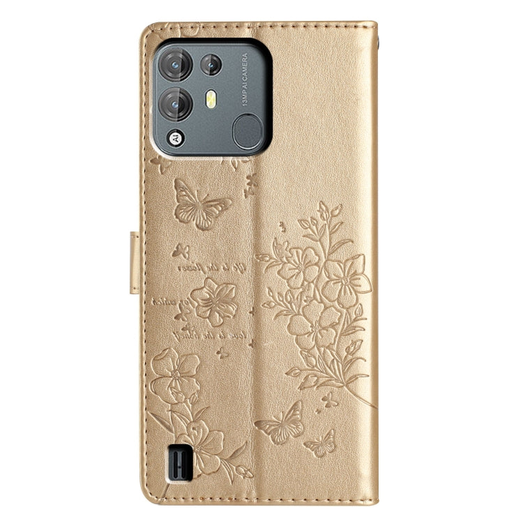 For Blackview A55 Pro Butterflies and Flowers Leather Phone Case(Gold) - More Brand by PMC Jewellery | Online Shopping South Africa | PMC Jewellery | Buy Now Pay Later Mobicred