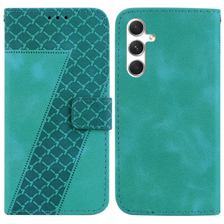 For Samsung Galaxy S25+ 5G Seven-shaped Embossed Leather Phone Case(Green) - Galaxy S25+ 5G Cases by PMC Jewellery | Online Shopping South Africa | PMC Jewellery | Buy Now Pay Later Mobicred