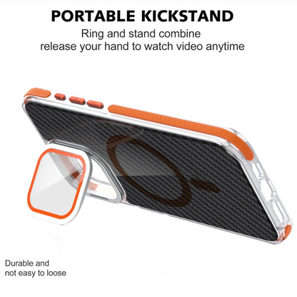 For iPhone 16 Pro Max Magsafe Dual-Color Carbon Fiber Lens Film Phone Case with Lens Fold Holder(Orange) - iPhone 16 Pro Max Cases by PMC Jewellery | Online Shopping South Africa | PMC Jewellery | Buy Now Pay Later Mobicred