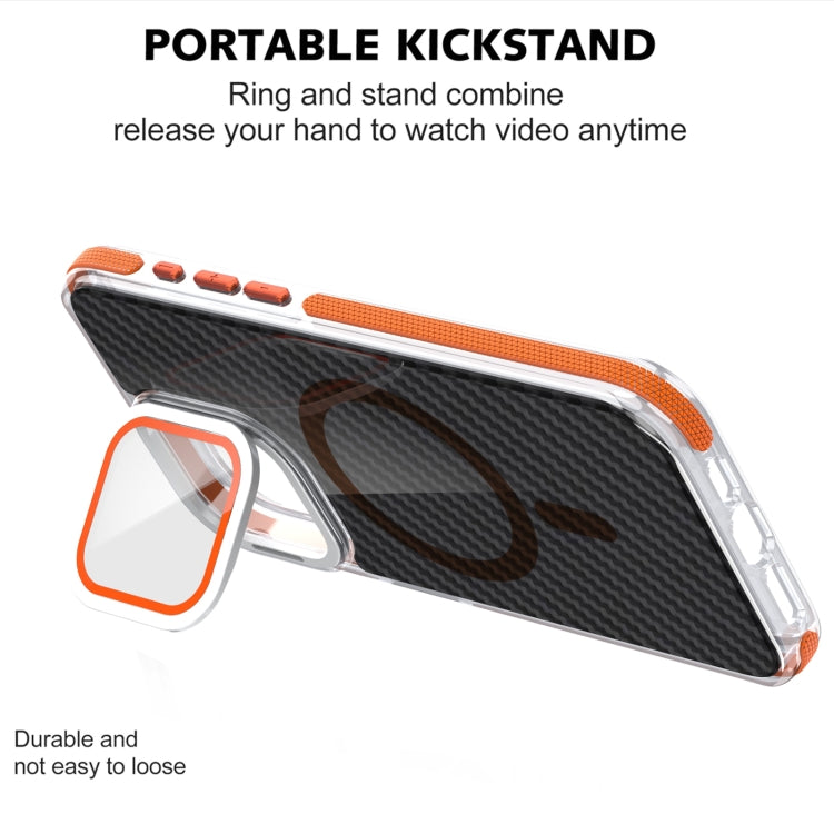 For iPhone 16 Pro Magsafe Dual-Color Carbon Fiber Lens Film Phone Case with Lens Fold Holder(Gray) - iPhone 16 Pro Cases by PMC TechLife | Online Shopping South Africa | PMC TechLife | Buy Now Pay Later Mobicred