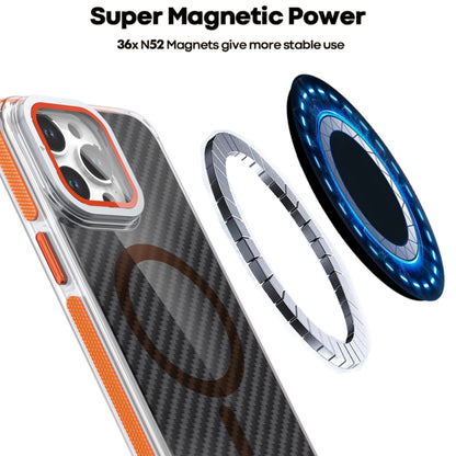 For iPhone 16 Magsafe Dual-Color Carbon Fiber Lens Film Phone Case with Lens Fold Holder(Orange) - iPhone 16 Cases by PMC Jewellery | Online Shopping South Africa | PMC Jewellery | Buy Now Pay Later Mobicred