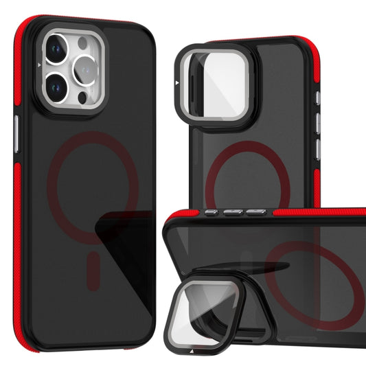 For iPhone 16 Pro Max Magsafe Dual-Color Skin Feel Lens Film Phone Case with Lens Fold Holder(Red) - More iPhone Cases by PMC Jewellery | Online Shopping South Africa | PMC Jewellery | Buy Now Pay Later Mobicred