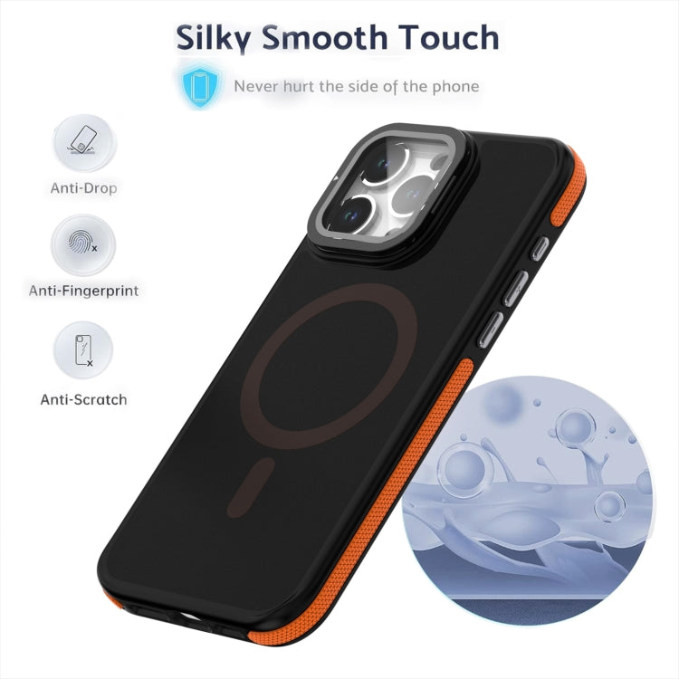 For iPhone 16 Magsafe Dual-Color Skin Feel Lens Film Phone Case with Lens Fold Holder(Black) - iPhone 16 Cases by PMC TechLife | Online Shopping South Africa | PMC TechLife | Buy Now Pay Later Mobicred