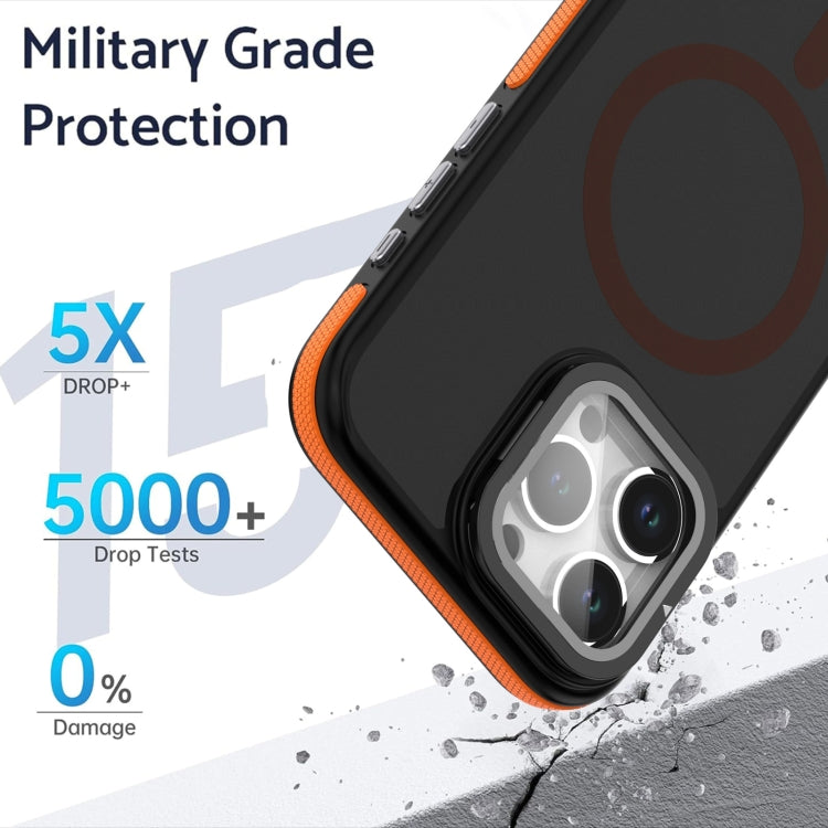 For iPhone 16 Plus Magsafe Dual-Color Skin Feel Lens Film Phone Case with Lens Fold Holder(Black) - iPhone 16 Plus Cases by PMC TechLife | Online Shopping South Africa | PMC TechLife | Buy Now Pay Later Mobicred