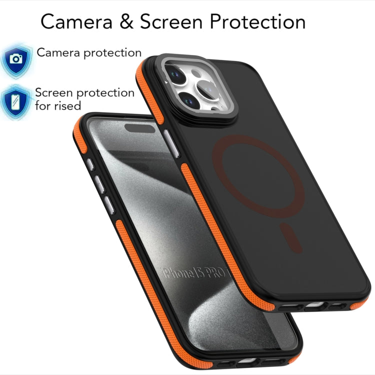 For iPhone 16 Plus Magsafe Dual-Color Skin Feel Lens Film Phone Case with Lens Fold Holder(Black) - iPhone 16 Plus Cases by PMC Jewellery | Online Shopping South Africa | PMC Jewellery | Buy Now Pay Later Mobicred