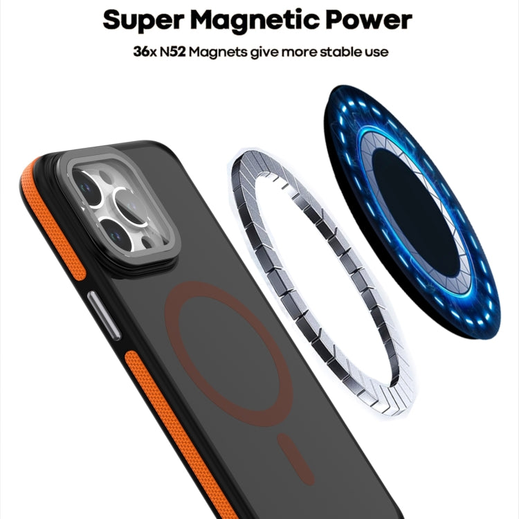 For iPhone 16 Pro Magsafe Dual-Color Skin Feel Lens Film Phone Case with Lens Fold Holder(Blue) - More iPhone Cases by PMC TechLife | Online Shopping South Africa | PMC TechLife | Buy Now Pay Later Mobicred