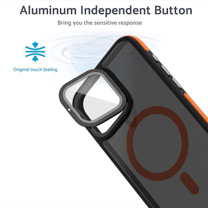 For iPhone 16 Pro Max Magsafe Dual-Color Skin Feel Lens Film Phone Case with Lens Fold Holder(Orange) - iPhone 16 Pro Max Cases by PMC Jewellery | Online Shopping South Africa | PMC Jewellery | Buy Now Pay Later Mobicred