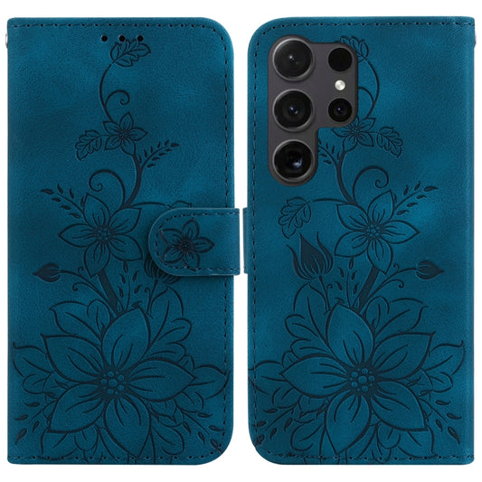 For Samsung Galaxy S25 Ultra 5G Lily Embossed Leather Phone Case(Dark Blue) - Galaxy S25 Ultra 5G Cases by PMC Jewellery | Online Shopping South Africa | PMC Jewellery | Buy Now Pay Later Mobicred