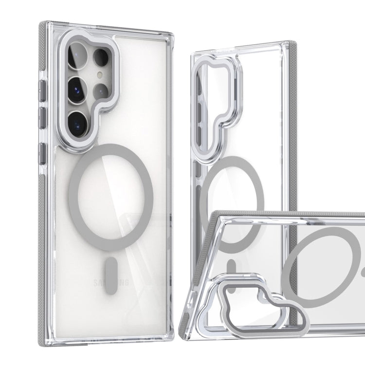 For Samsung Galaxy S24 Ultra 5G Dual-Color Clear Acrylic Hybrid TPU MagSafe Lens Film Phone Case with Holder(Gray) - free shipping - PMC Jewellery - Order now!