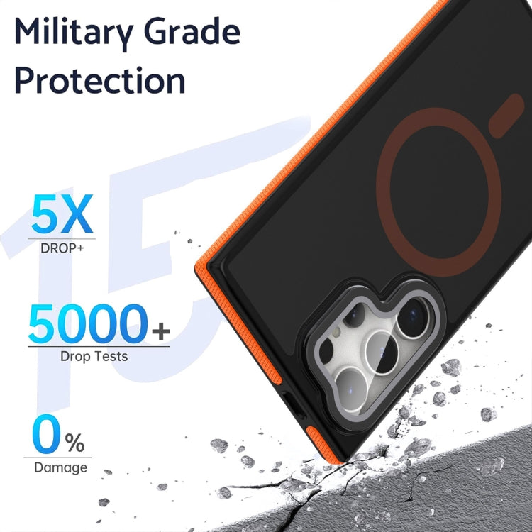 For Samsung Galaxy S24 Ultra 5G Magsafe Dual-Color Skin Feel Lens Film Phone Case with Lens Fold Holder(Black) - Galaxy S24 Ultra 5G Cases by PMC Jewellery | Online Shopping South Africa | PMC Jewellery | Buy Now Pay Later Mobicred