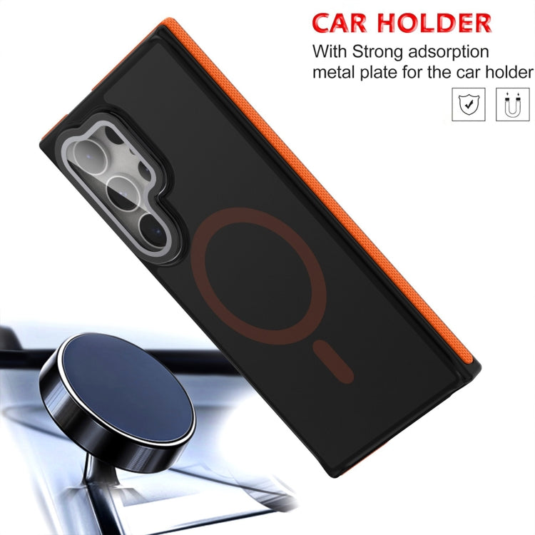 For Samsung Galaxy S24 Ultra 5G Magsafe Dual-Color Skin Feel Lens Film Phone Case with Lens Fold Holder(Gray) - Galaxy S24 Ultra 5G Cases by PMC Jewellery | Online Shopping South Africa | PMC Jewellery | Buy Now Pay Later Mobicred